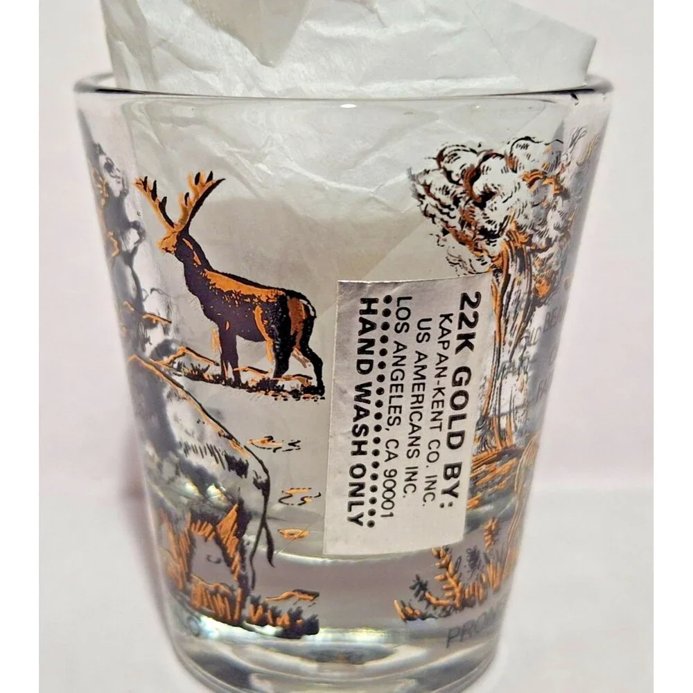 Yellowstone National Park Souvenir Shot Glass Black & 22K Gold Old Faithful NPS